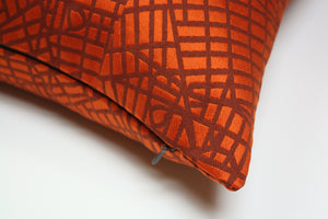 Luna textile, Red Orange Urban Grid Pillow Jaspid Studio