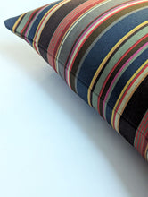 Load image into Gallery viewer, Striped pillow with multicolor pattern on a white background
