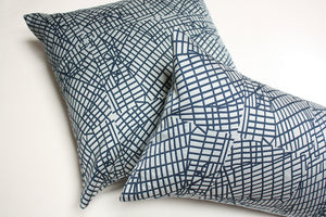 Luna textile, Blue Urban Grid Pillow Jaspid Studio