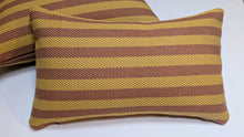 Load image into Gallery viewer, Striped brown and yellow pillow on a white background