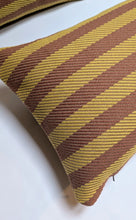 Load image into Gallery viewer, Striped brown and yellow cushion on a white background