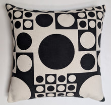 Load image into Gallery viewer, Decorative pillow with black and white geometric pattern on a plain background