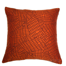Cargar imagen en el visor de la galería, Luna textile, Red Orange Urban Grid Pillow Jaspid Studio
