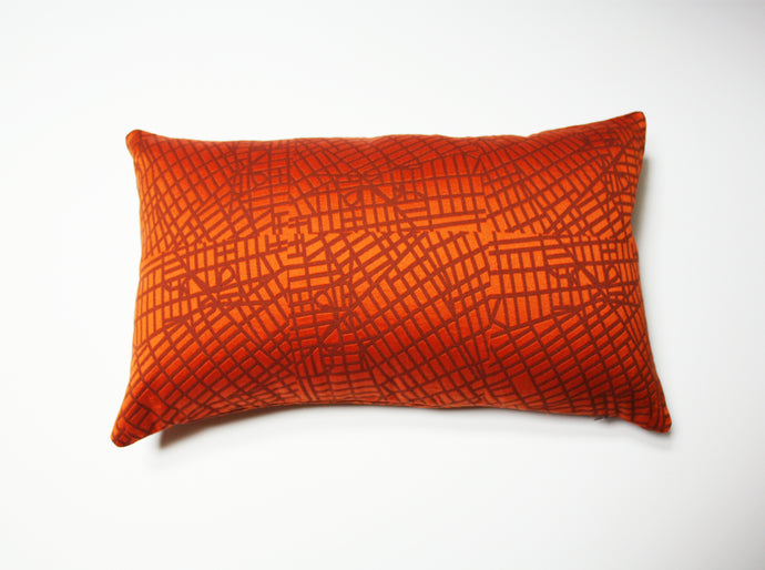 Luna textile, Red Orange Urban Grid Pillow