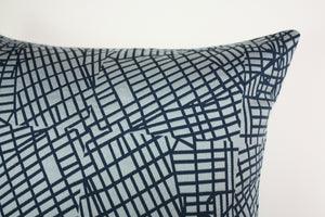 Luna textile, Blue Urban Grid Pillow Jaspid Studio