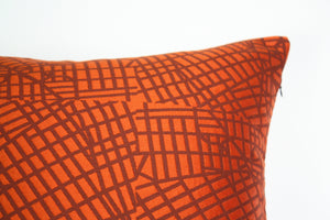 Luna textile, Red Orange Urban Grid Pillow Jaspid Studio