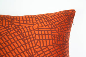 Luna textile, Red Orange Urban Grid Pillow